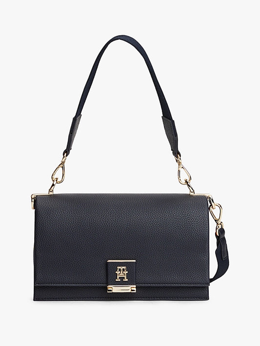Borsa blu media con tracolla con soffietti iconici