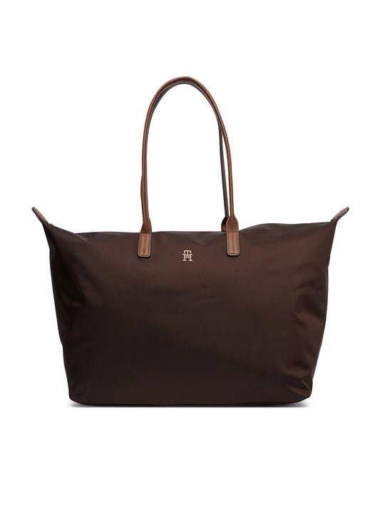 Borsa Shopper In Nylon con Profili in Pelle - Marrone, Nera