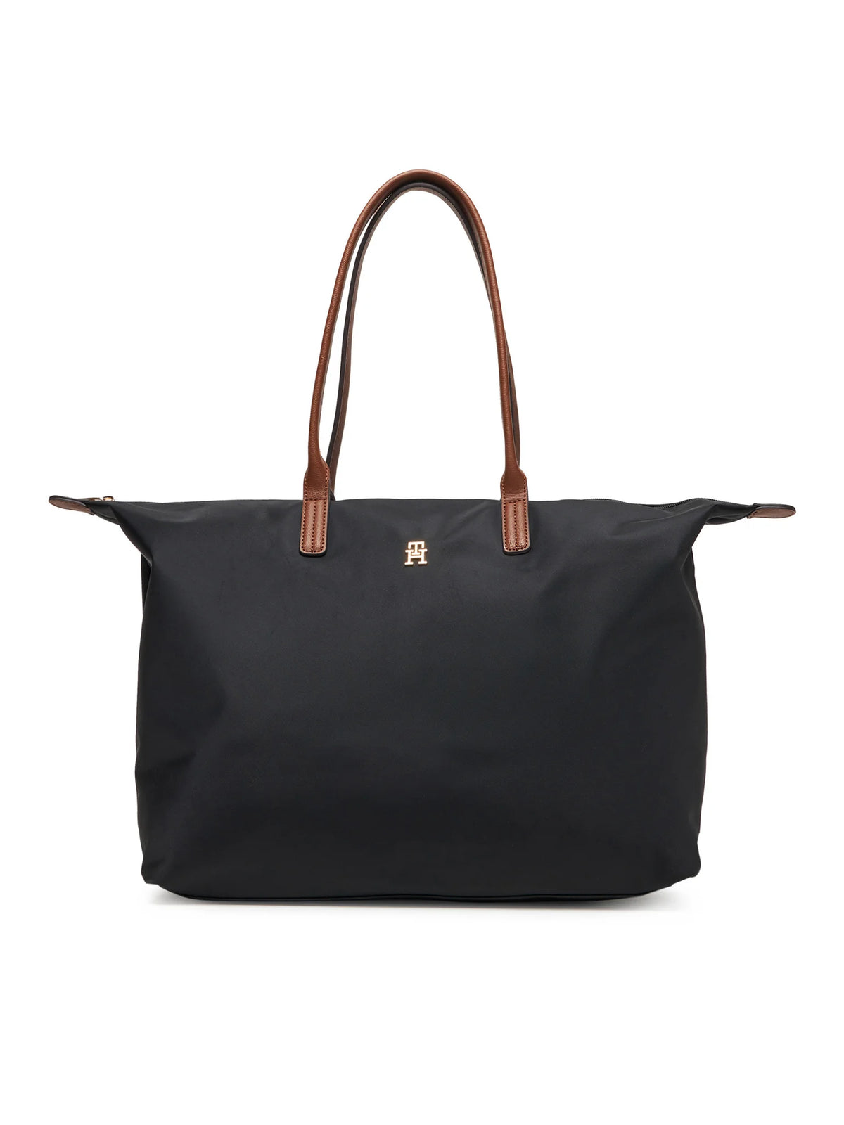 Borsa Shopper In Nylon con Profili in Pelle - Marrone, Nera