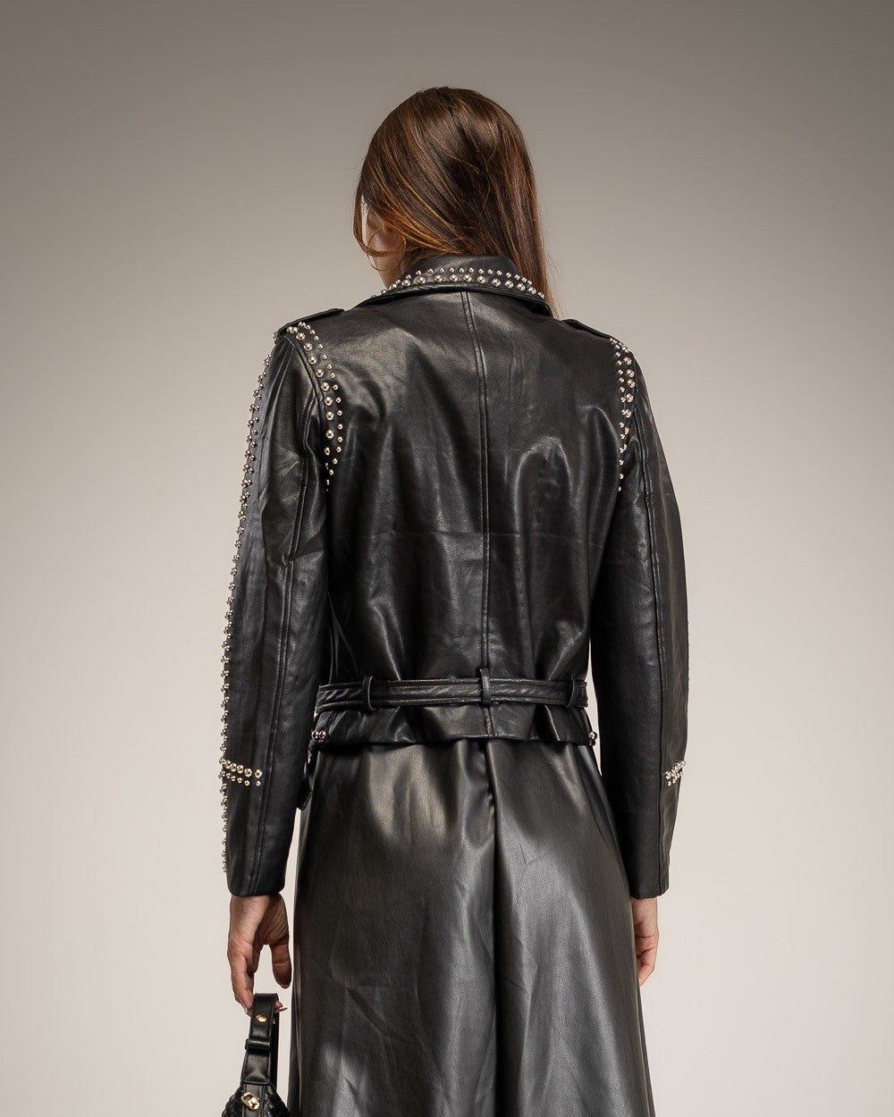 Giubbotto Biker in Ecopelle con Borchie e Cintura