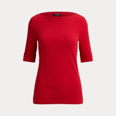 T-shirt rossa con maniche a gomito e scollo a barchetta