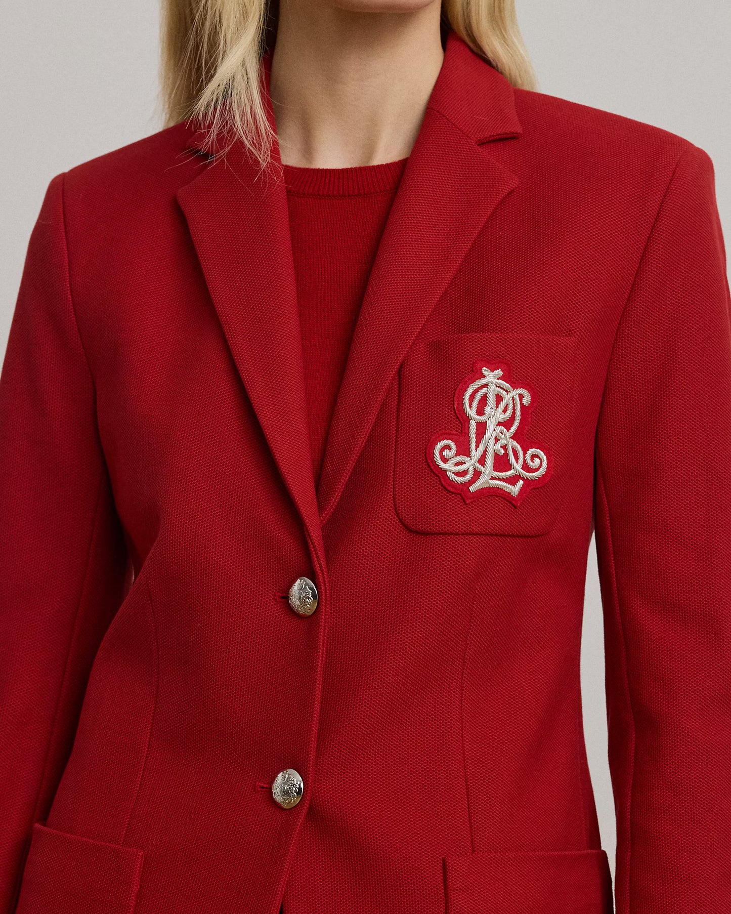 Giacca Rossa a Blazer in jacquard con ricamo logo
