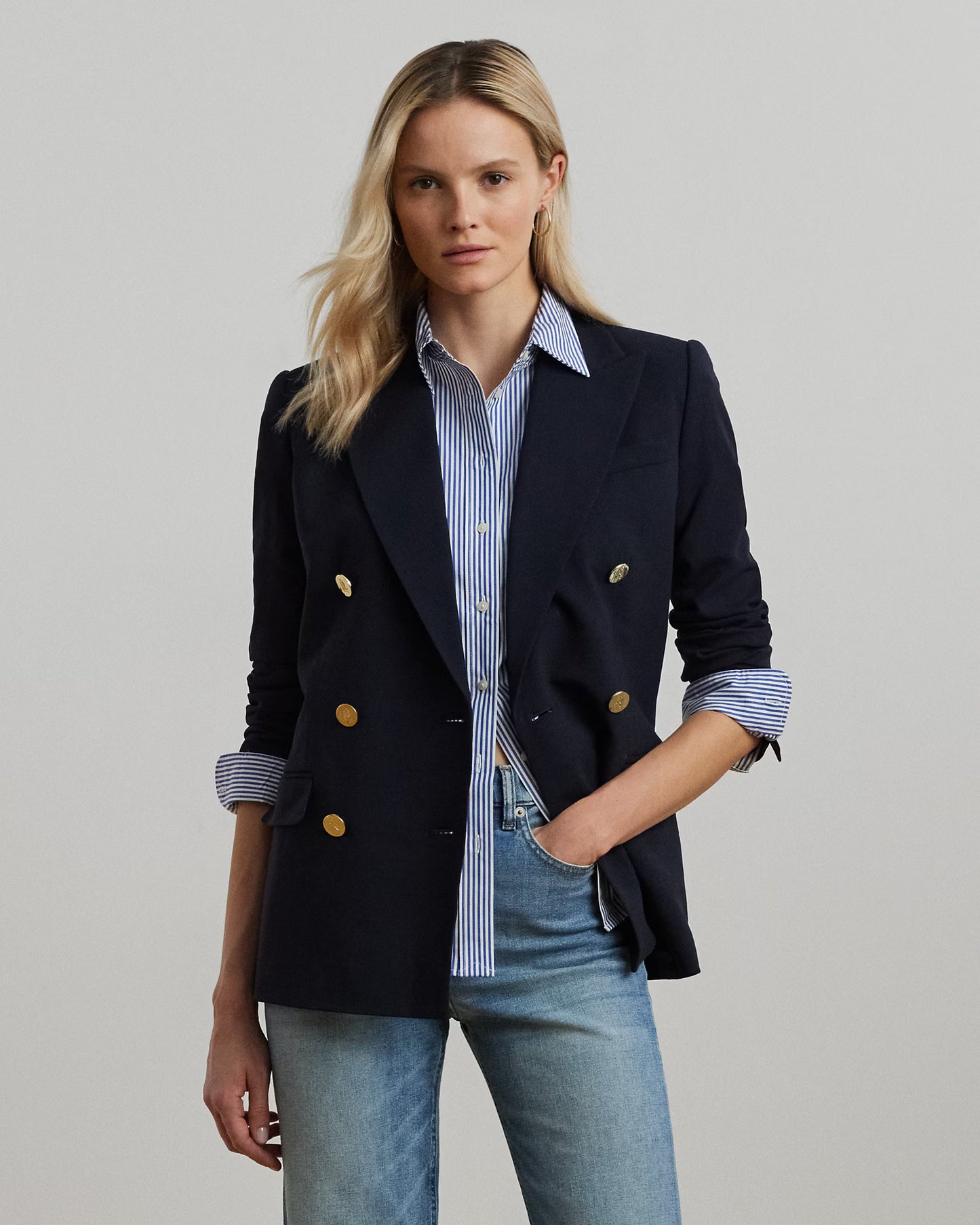 Giacca a Blazer in Crepe di Lana a Doppio Petto