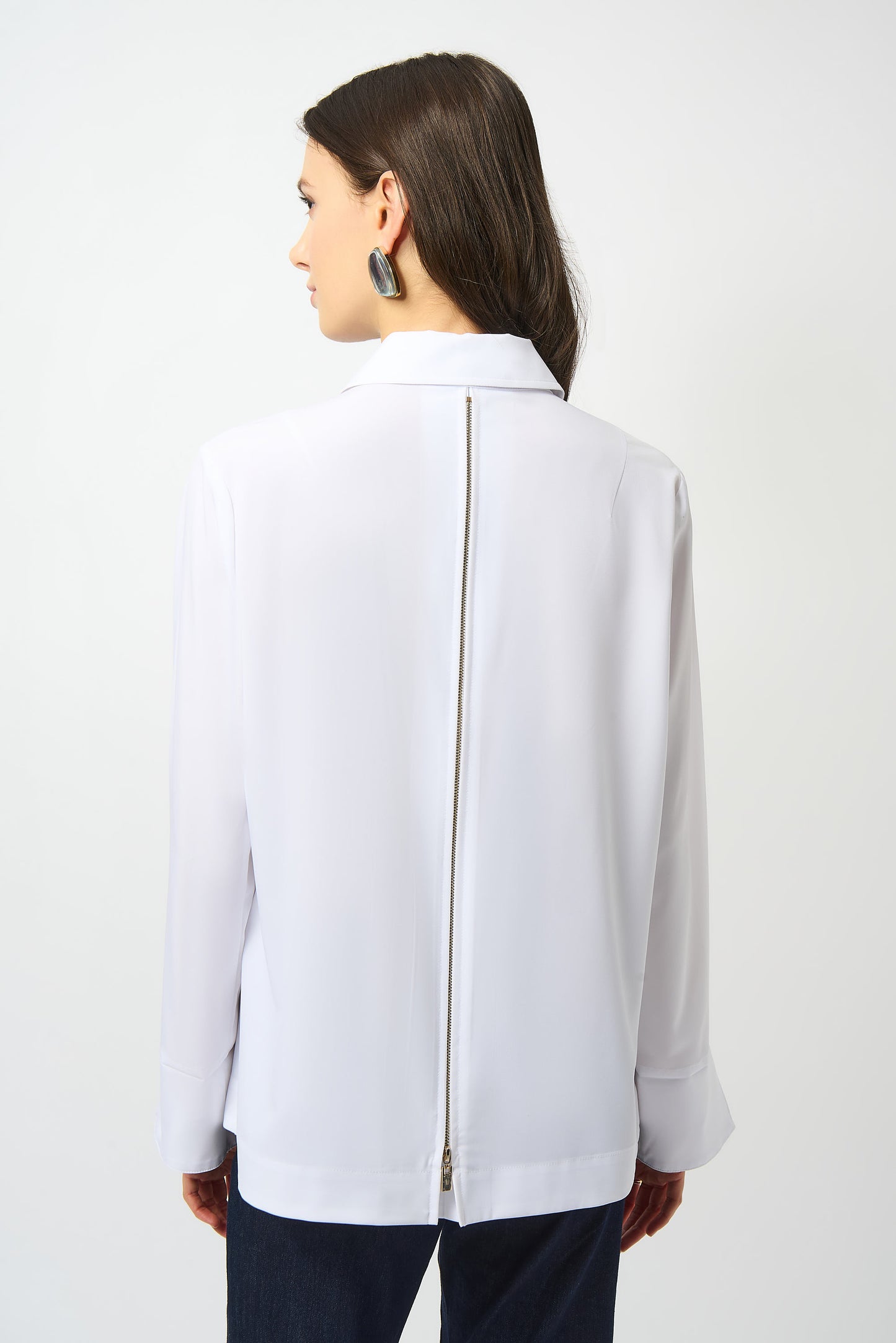 Camicia a Blusa Fluida con Zip Posteriore Dorata e Dettagli Light Gold