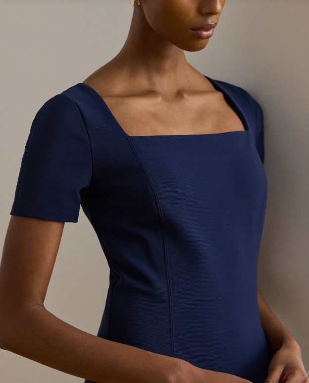 Abito a Tubino a maniche corte in faille stretch