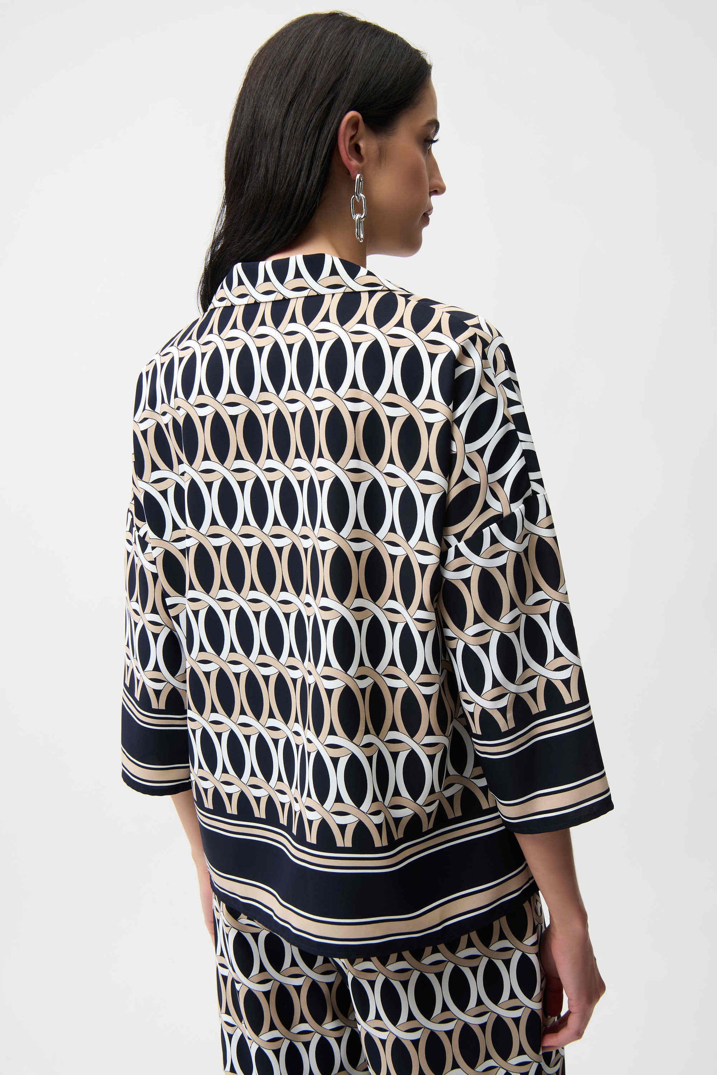 Blusa in Stampa Geometrica Blu con Maniche a Gomito
