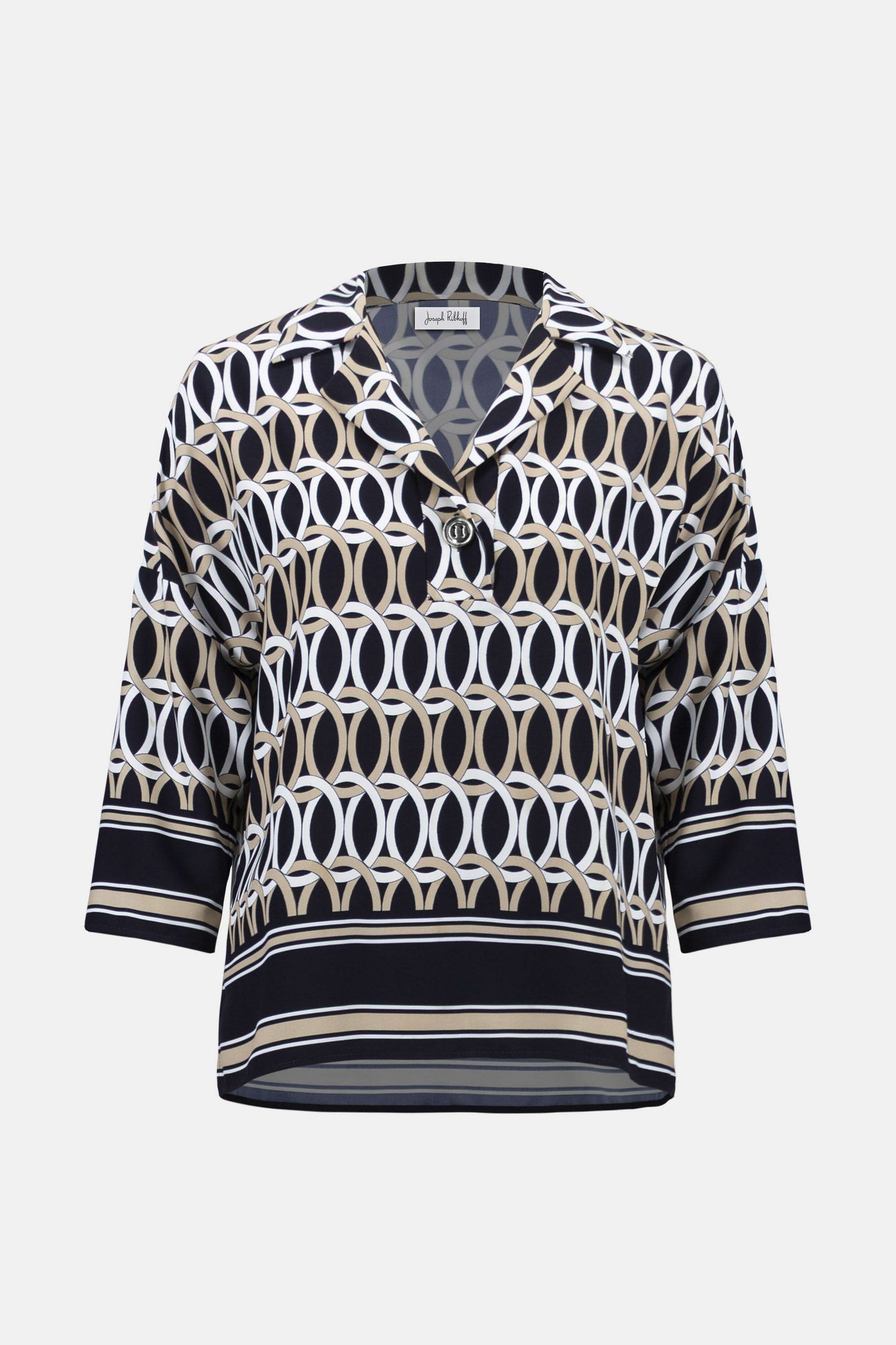Blusa in Stampa Geometrica Blu con Maniche a Gomito