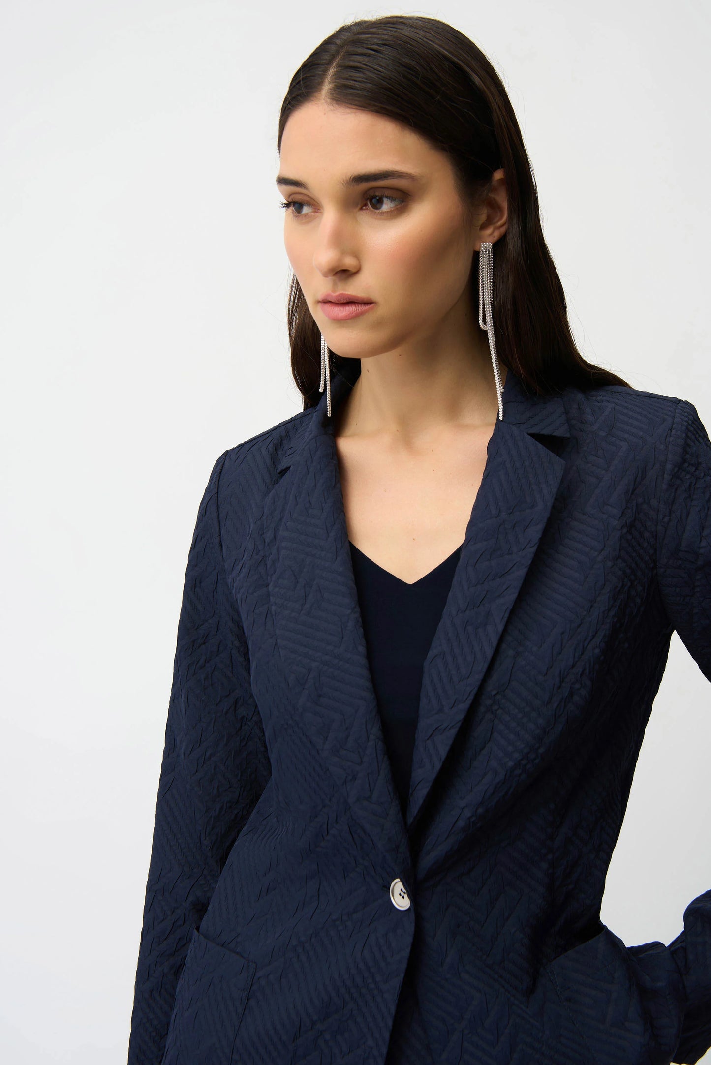 Tailleur Pantalone Blu a gamba larga con texture geometrica jacquard