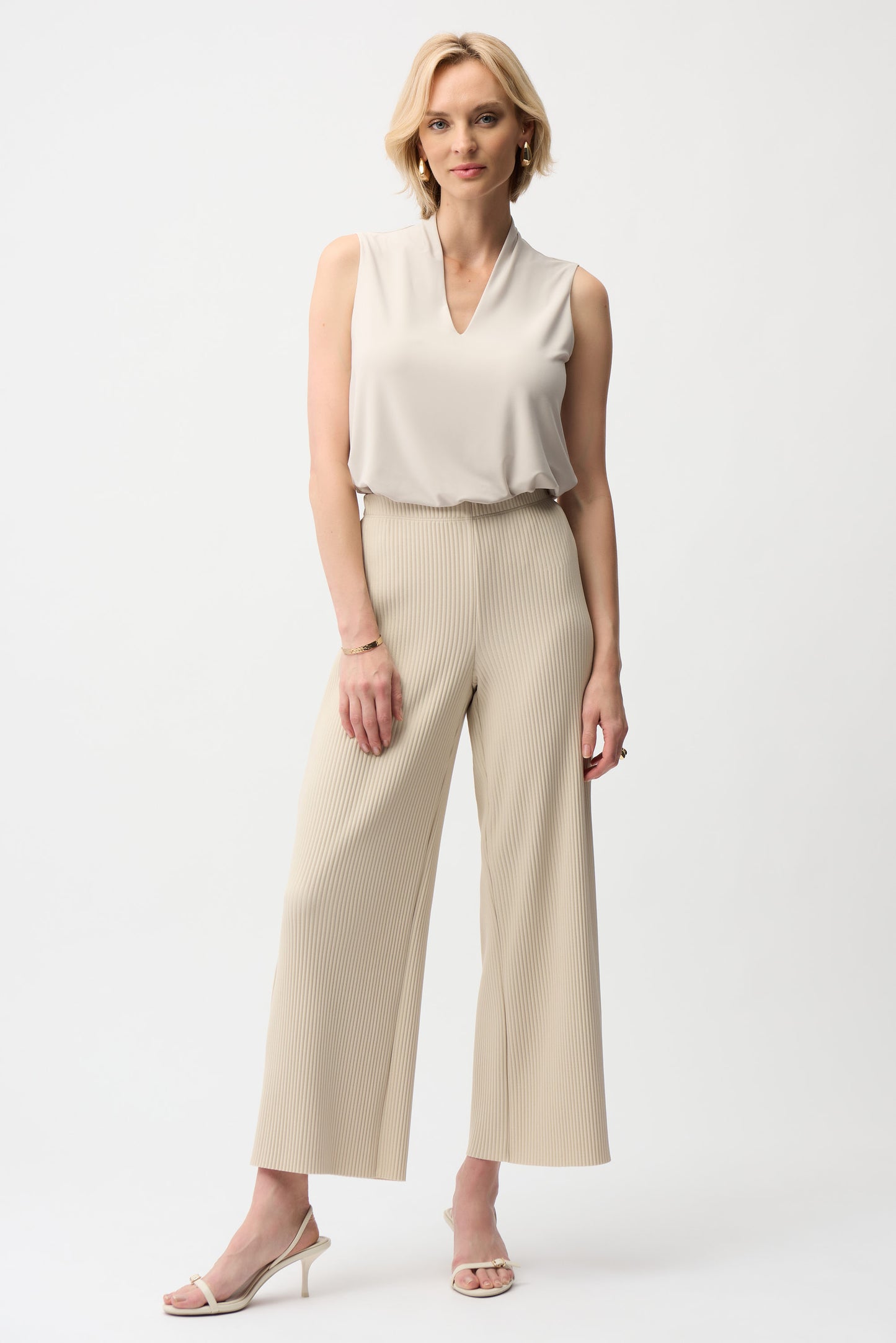 Silky-effect jersey straight top with V-neck - Beige, Blue, White, Black