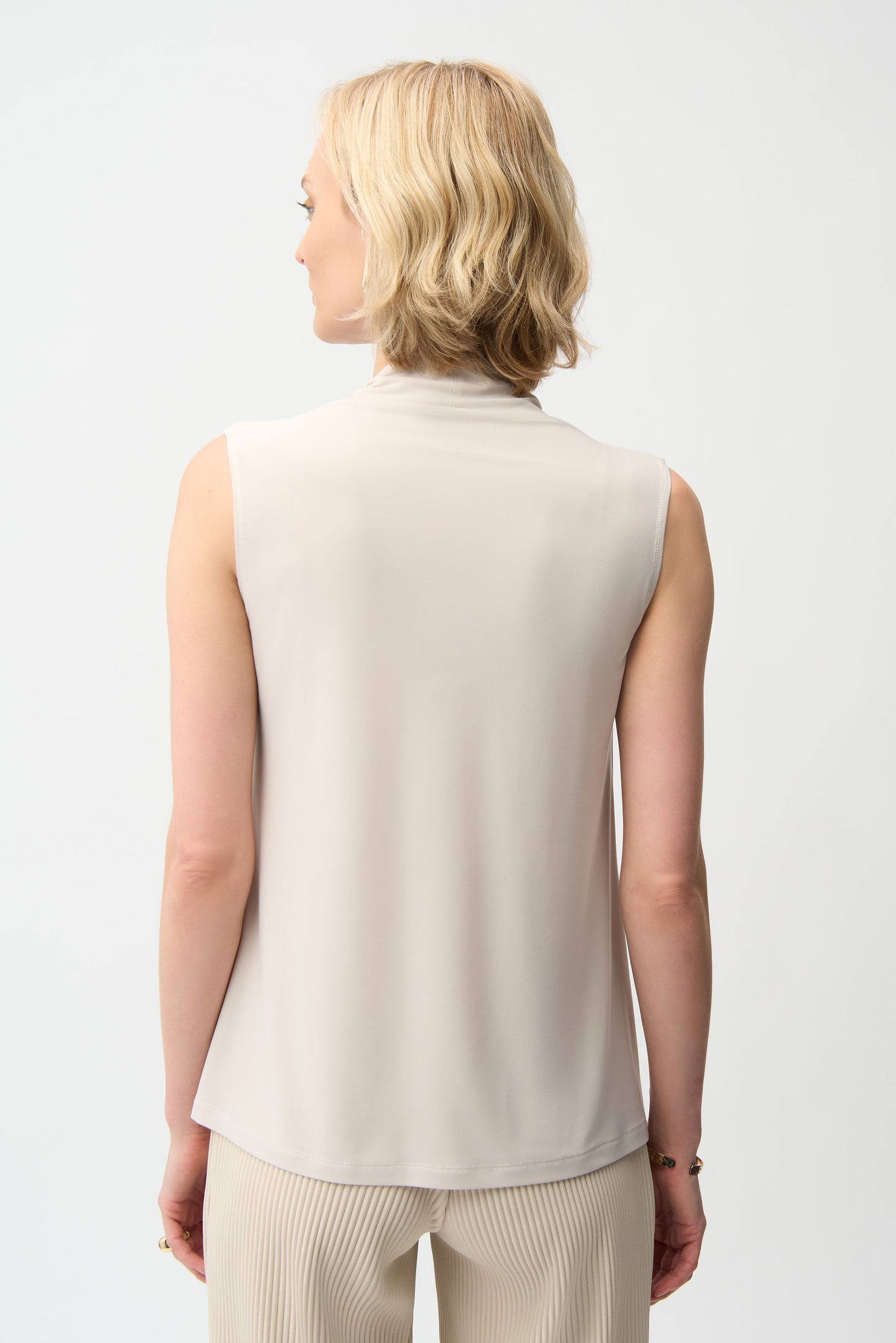 Silky-effect jersey straight top with V-neck - Beige, Blue, White, Black