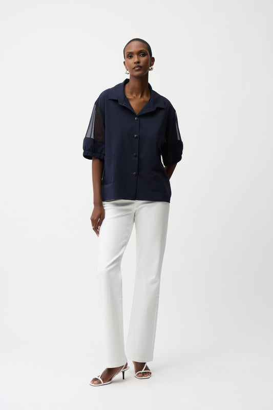 Blusa a sacchetto in popeline elasticizzato e tulle