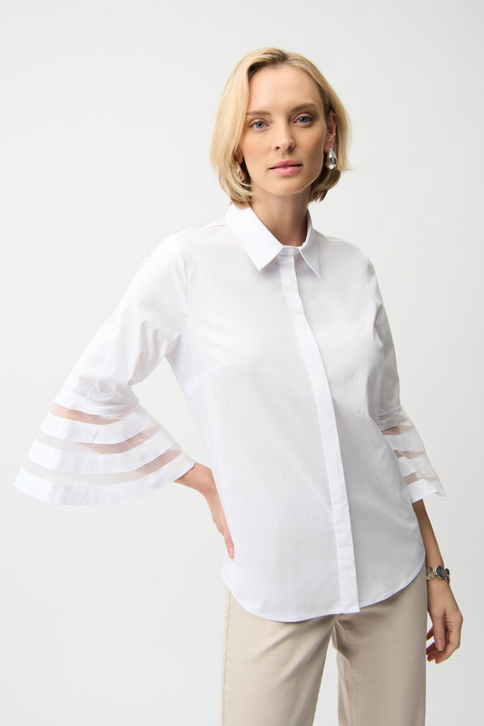 Camicia dritta in popeline elasticizzato con maniche a campana