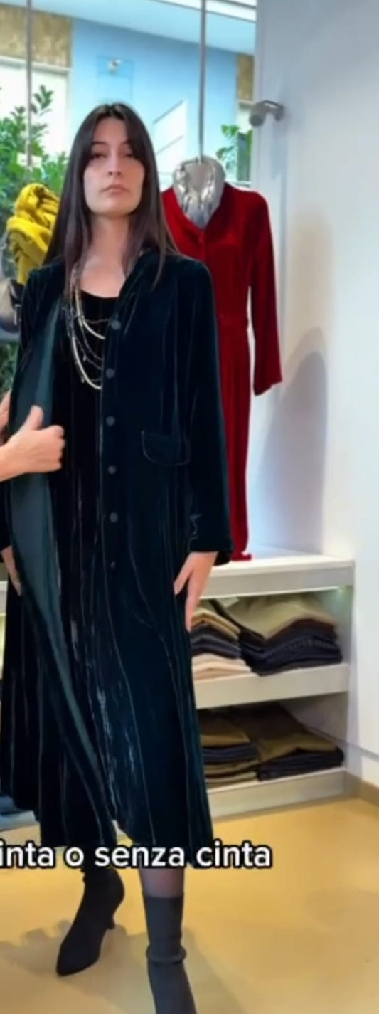 Cappottino di medio peso in velluto di seta e viscosa - Rosso ciliegia o Ottanio