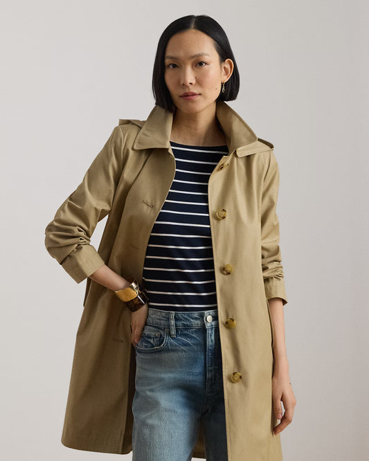Trench Monopetto Con Cappuccio Staccabile - Beige e Blu