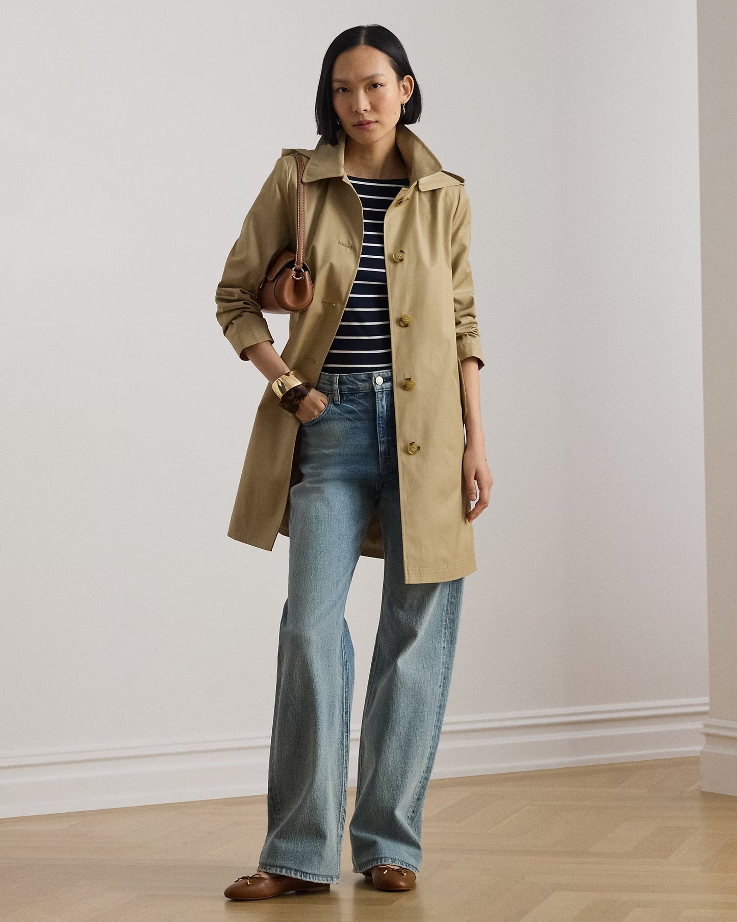 Trench Monopetto Con Cappuccio Staccabile - Beige e Blu