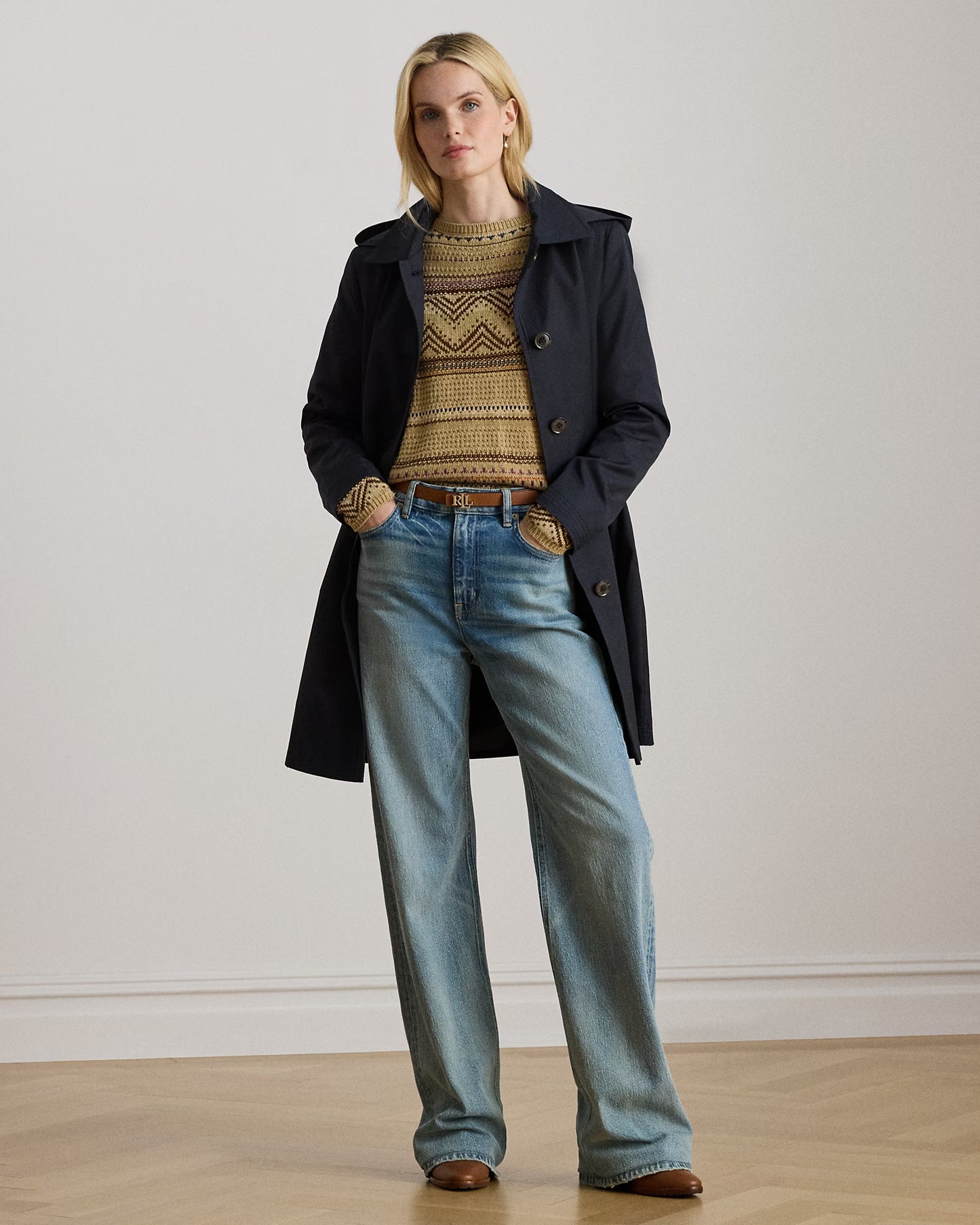 Trench Monopetto Con Cappuccio Staccabile - Beige e Blu