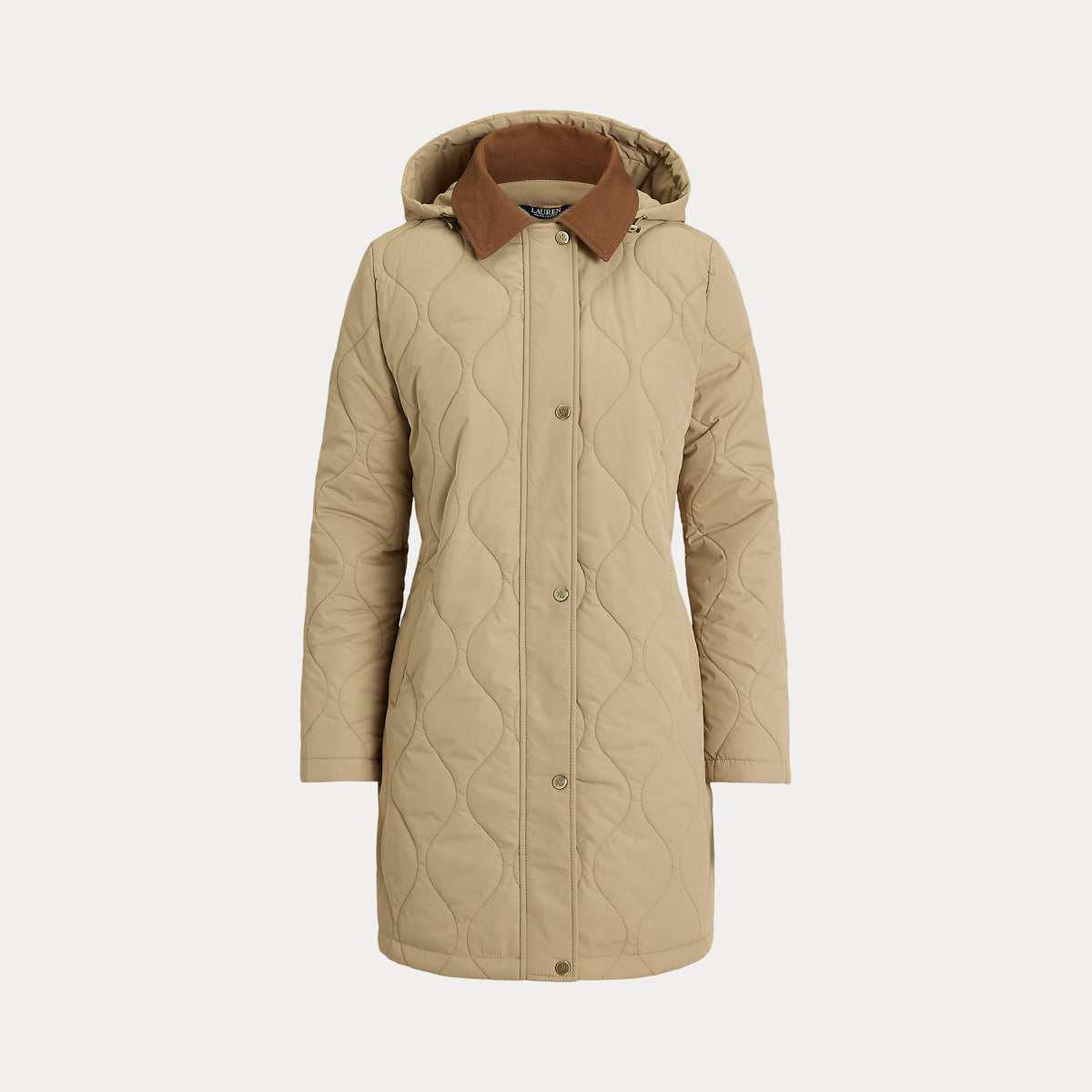 Giaccone Lungo Trapuntato con Cappuccio Staccabile - Blu, Beige