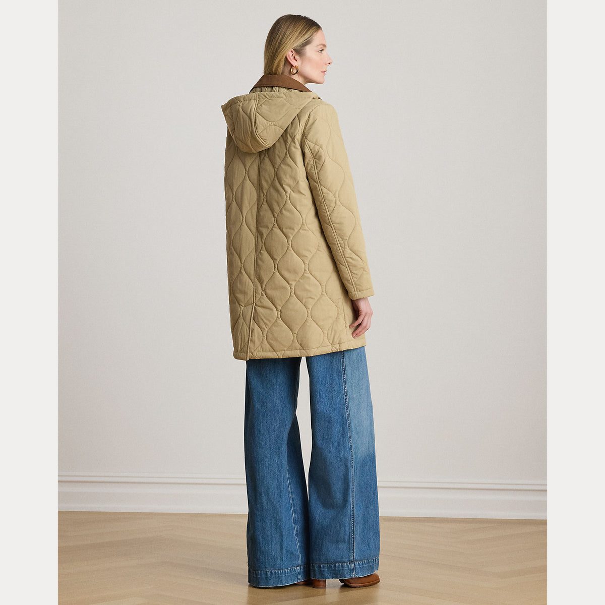 Giaccone Lungo Trapuntato con Cappuccio Staccabile - Blu, Beige