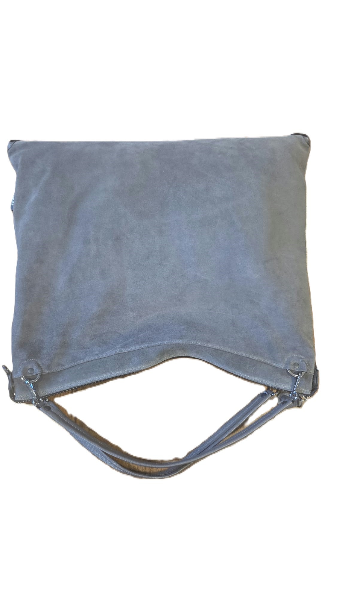 Borsa Grande in Pelle e Camoscio - Grigio, Beige, Blu