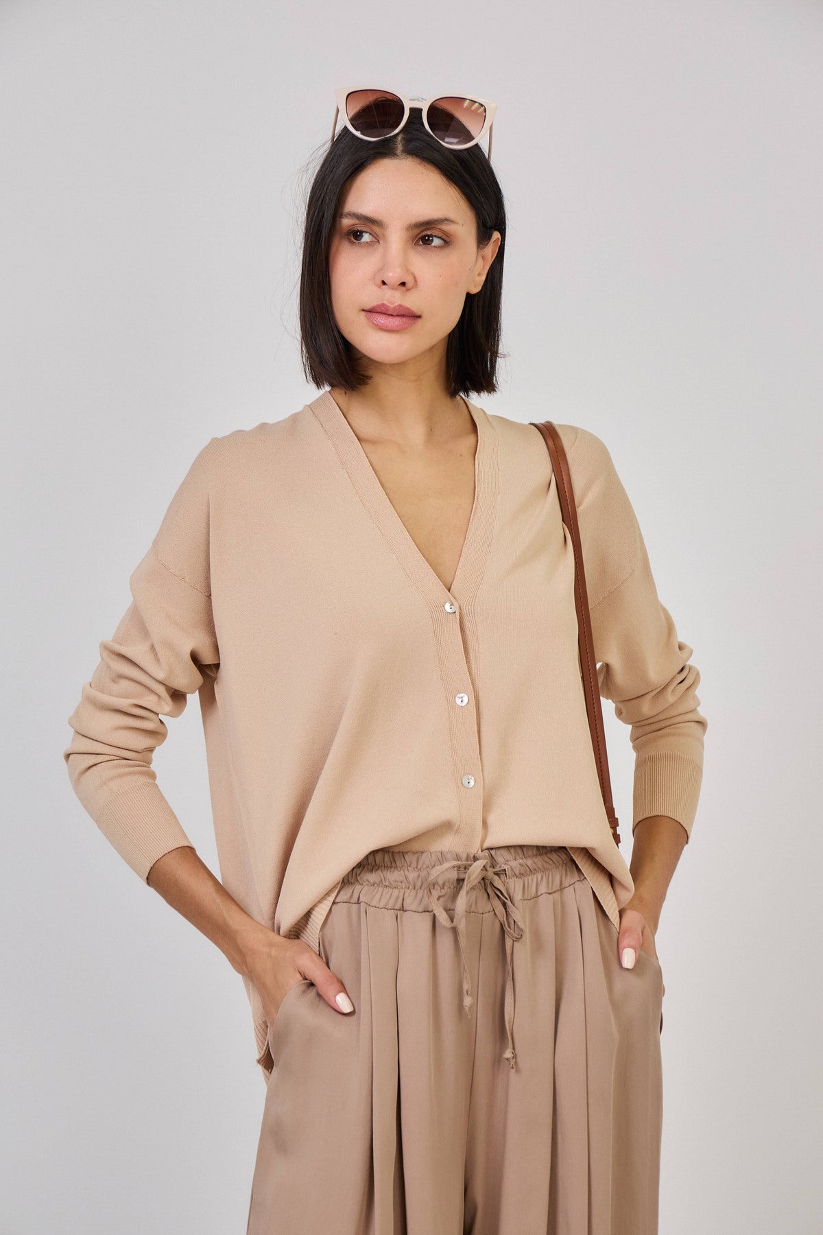 Cardigan Oversize in maglia fine senza cuciture - Cammello o Blu