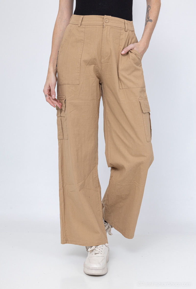 Pantaloni cargo in cotone con gamba dritta