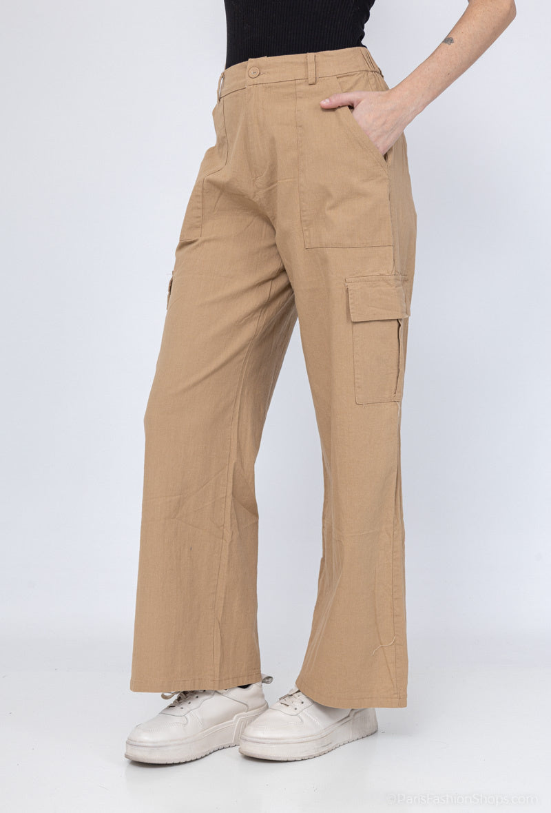 Pantaloni cargo in cotone con gamba dritta