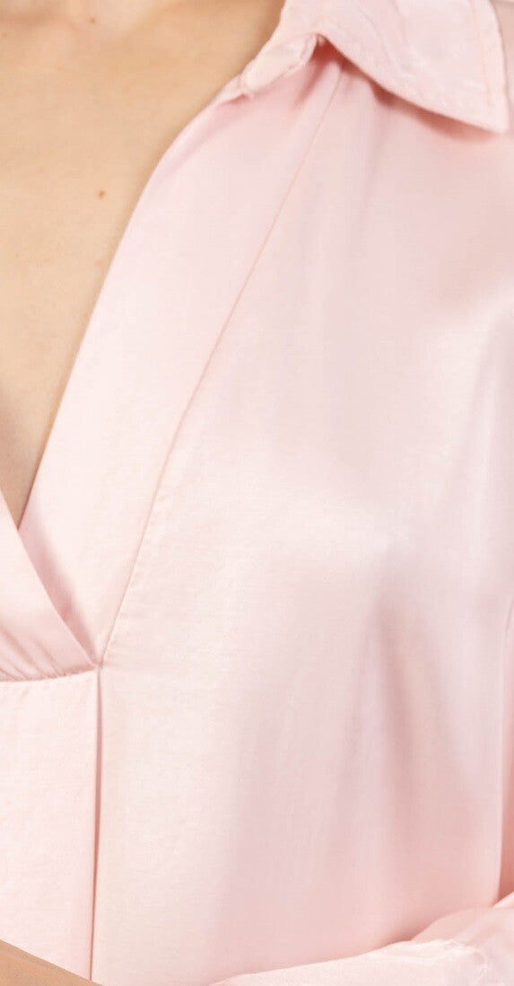 Oversized Blouse with Short Viscose and Silk Sleeves - Light Blue, Bronze, Pink, Cream