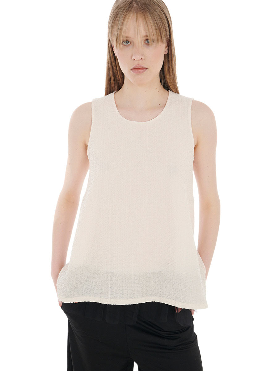 Top in crepe con balza in tulle
