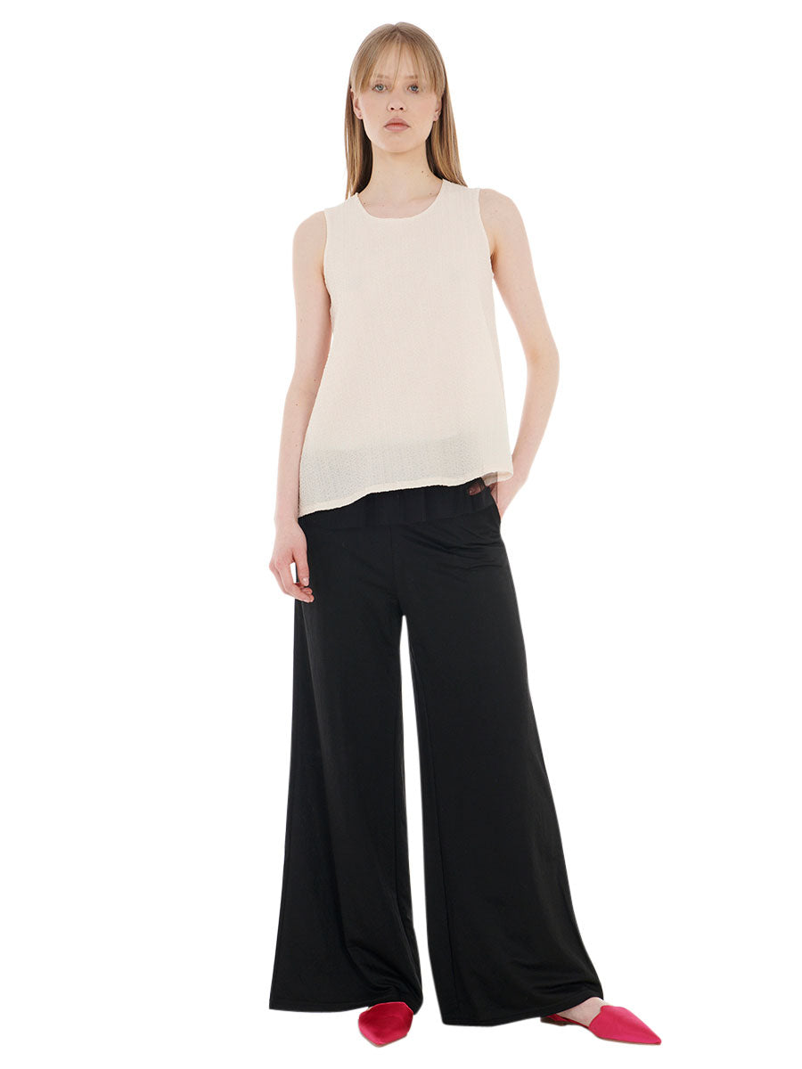 Top in crepe con balza in tulle