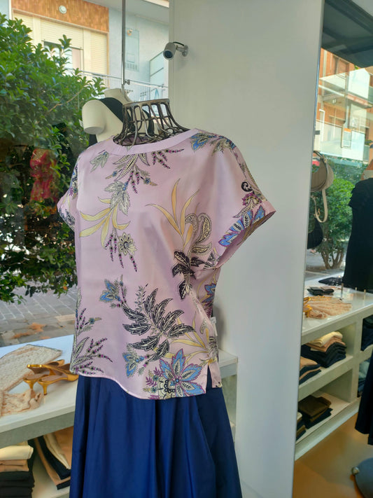 Blusa lilla in twill stampato
