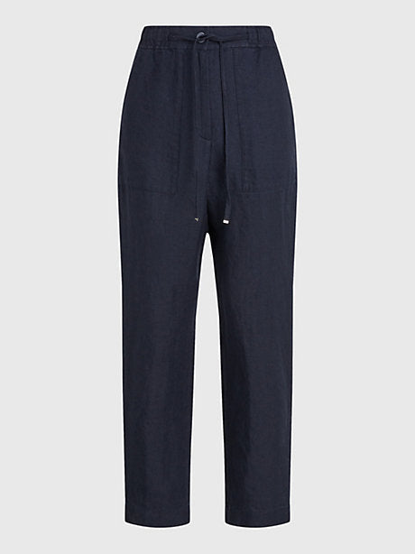 Pantaloni blu in lino con coulisse