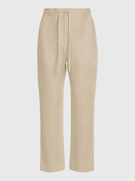 Pantaloni beige in lino con coulisse