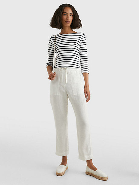 Pantaloni bianchi in lino con coulisse