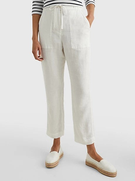 Pantaloni bianchi in lino con coulisse