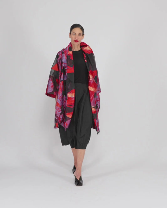 Giacca Spolverino Oversize in Tulle e Jacquard Floreale