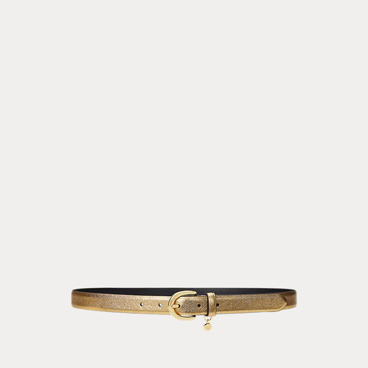 Saffiano leather belt with logo charm