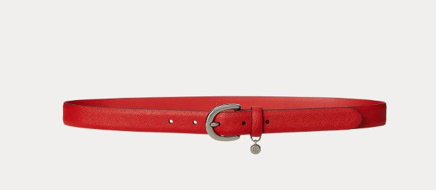 Cintura in pelle saffiano e ciondolo logato - Panna, Dorata, Rossa