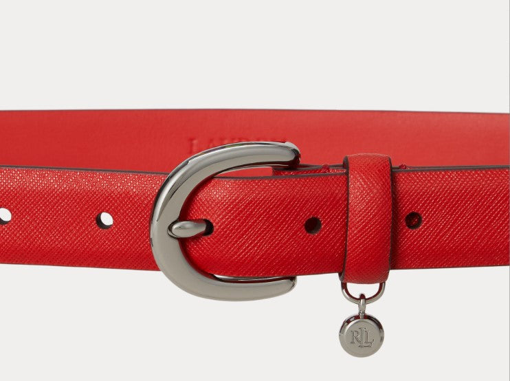 Cintura in pelle saffiano e ciondolo logato - Panna, Dorata, Rossa