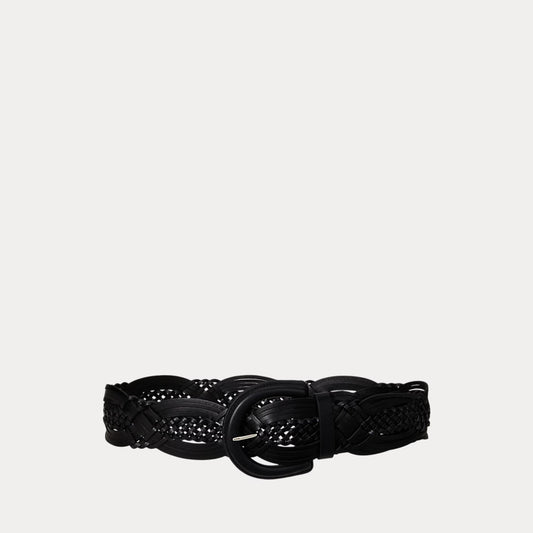Cintura nera in pelle intrecciata