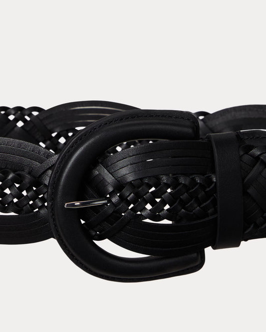 Cintura nera in pelle intrecciata