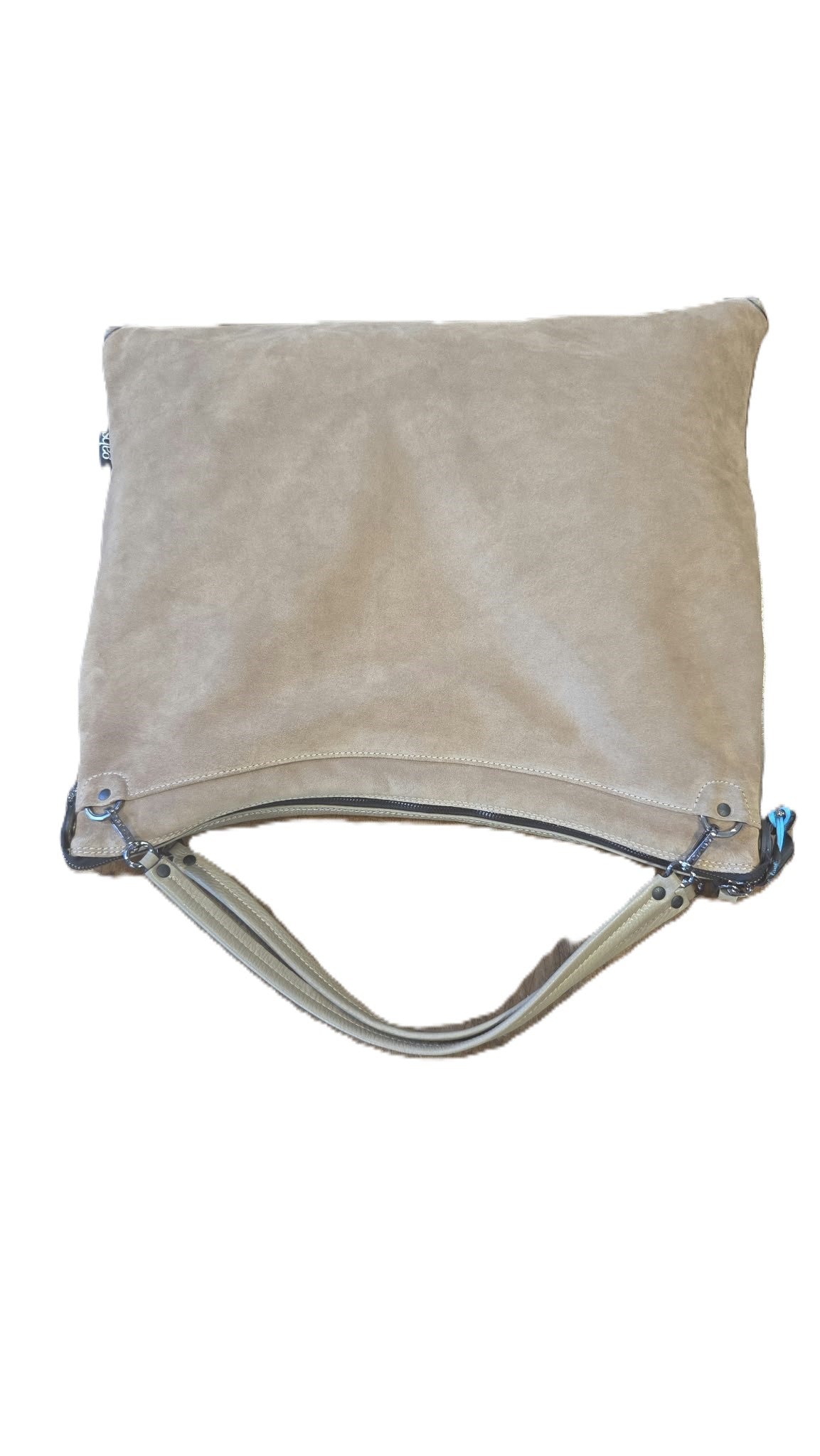 Borsa Grande in Pelle e Camoscio - Grigio, Beige, Blu