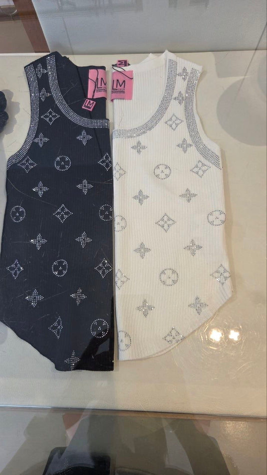Top a costine con strass - Bianco o Nero