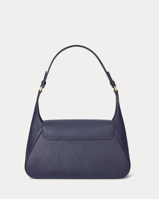 Borsa media blu a spalla in pelle