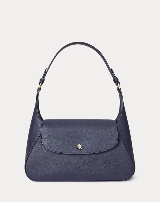 Borsa media blu a spalla in pelle