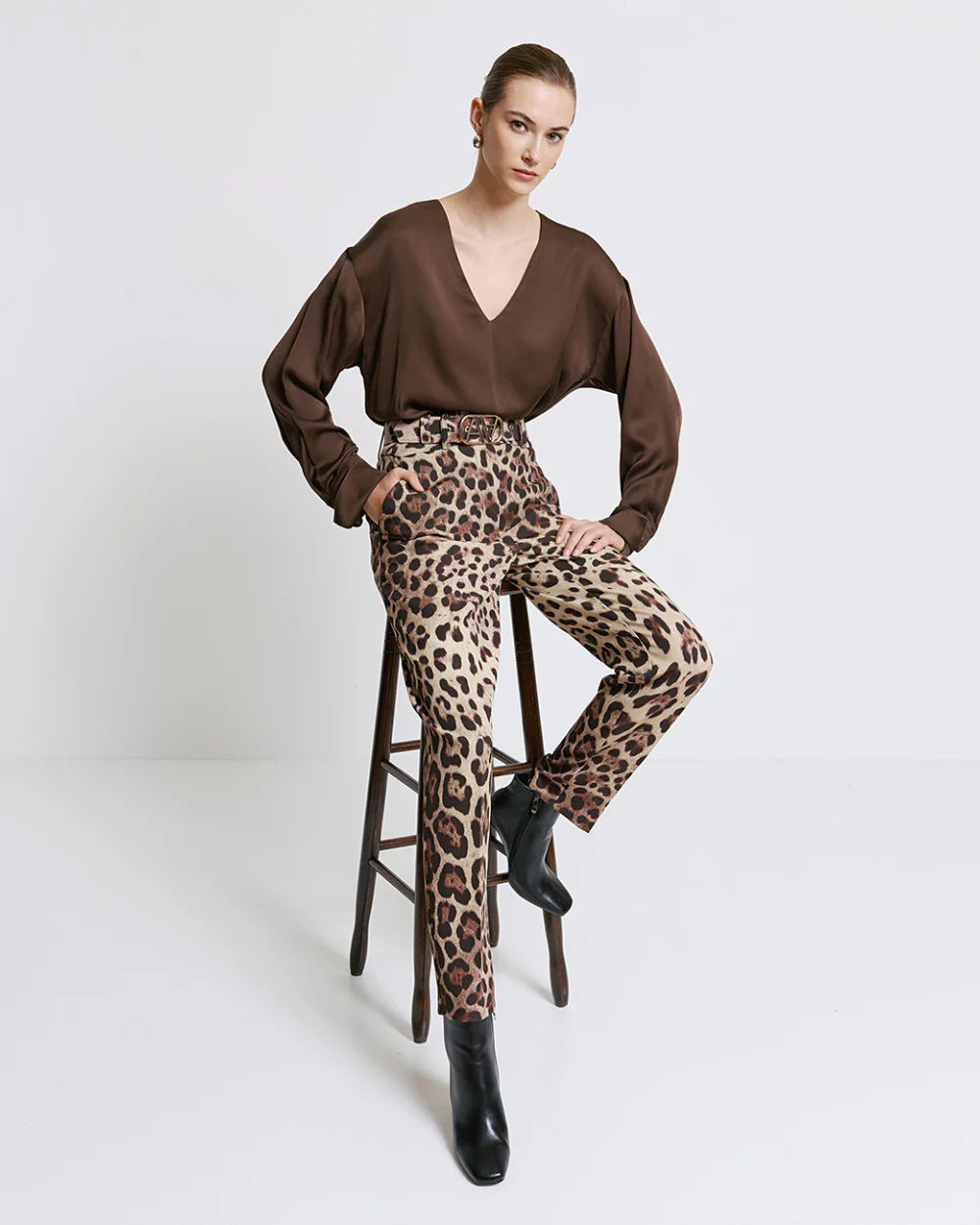 Pantaloni a Gamba Dritta con Stampa Leopardo