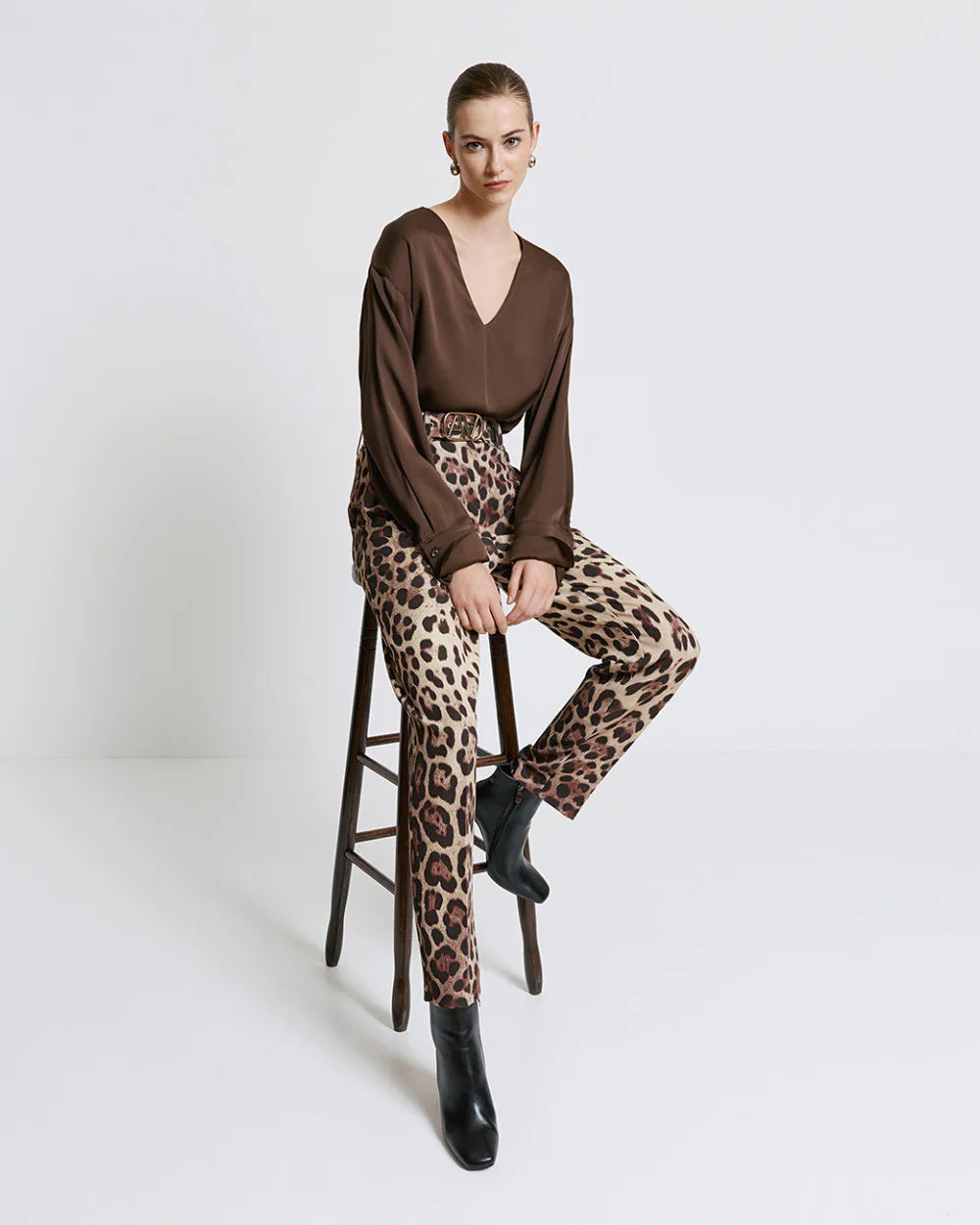 Pantaloni a Gamba Dritta con Stampa Leopardo
