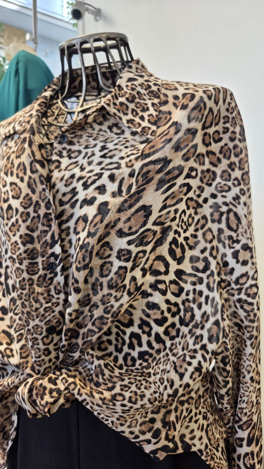 Camicia Oversize Leopardata a Manica Lunga