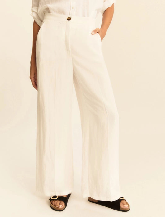 Pantalone Fluido in Viscosa e Lino - Bianco, Cammello e Verde Scuro