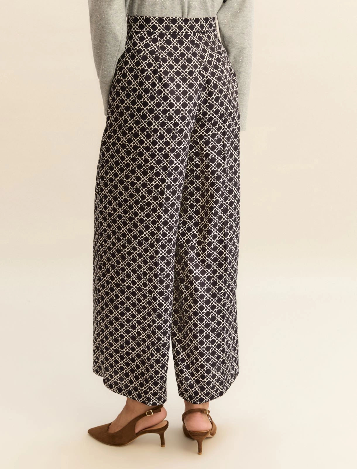 Blue and White Printed Twill Trousers