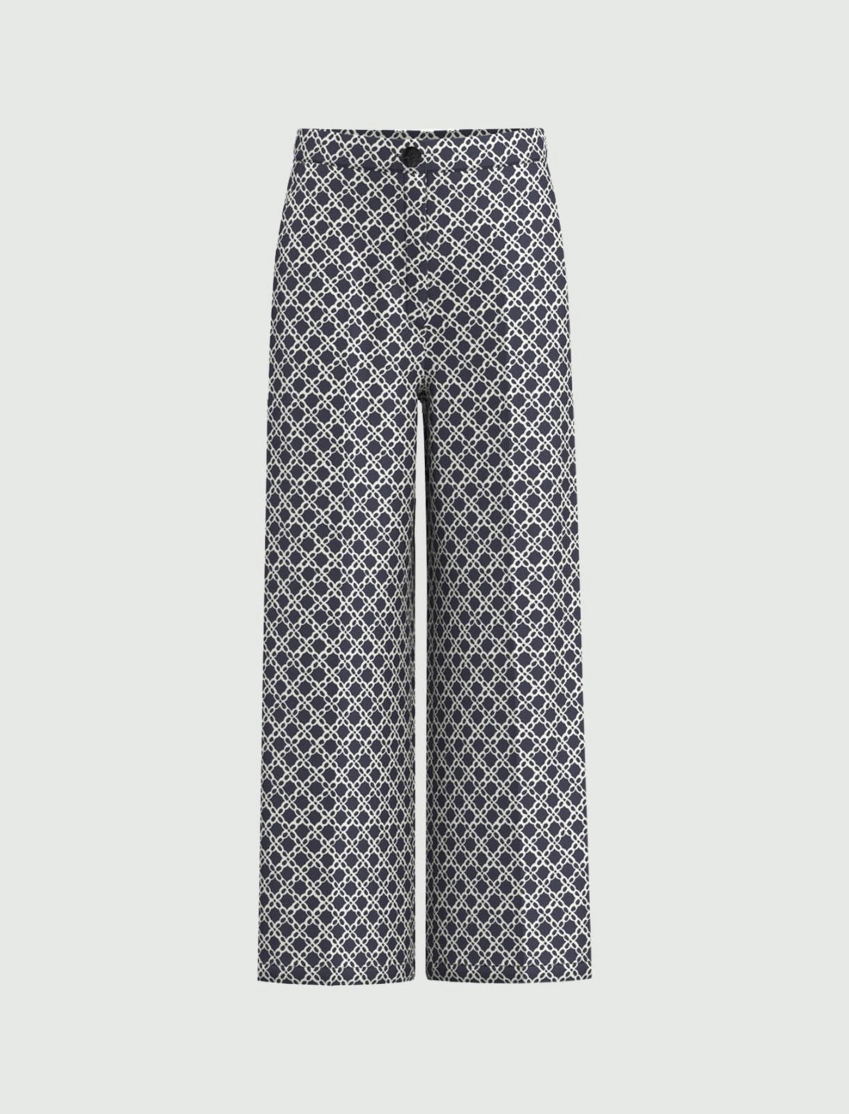 Blue and White Printed Twill Trousers